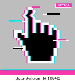 Black pixel mouse hand cursor icon sign flat style design vector illustration isolated on white background