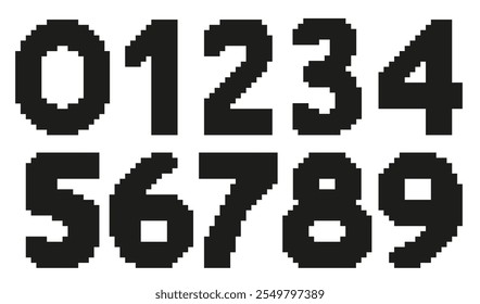 Black pixel numbers set. A set of pixel vector elements. 8-bit style illustration.