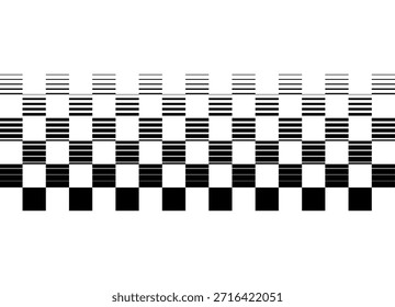 Patrón de píxeles negros sobre fondo blanco. Elemento de diseño a rayas con líneas finas. Fondo de Vector en el estilo de una bandera a cuadros, tablero de ajedrez y taxi, para cubiertas, publicidad, carteles, embalaje