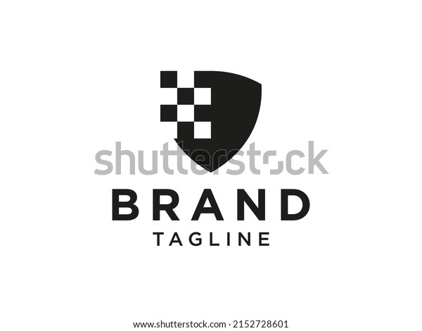 Black Pixel Shield Security Logo isolated\
on white background. Vector\
Illustration\
