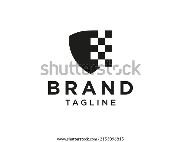 Black Pixel Shield Security Logo isolated\
on white background. Vector\
Illustration\
