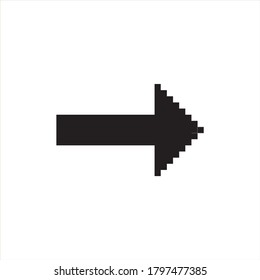 black pixel style arrow sign or button isolated on white for web design