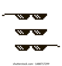 Black Pixel Sunglasses Isolated Of White Background. Minecraft Thug Lifestyle. Vector Illustration.