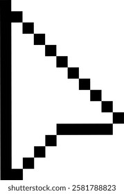 Black pixelated arrow pointing down and right with a white background, forming a diagonal line made of square blocks, suitable for various design and technology concepts