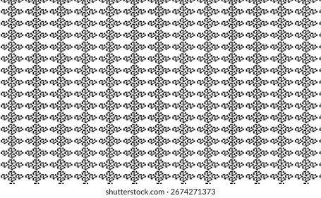 Patrón floral pixelado negro sobre fondo abstracto blanco.