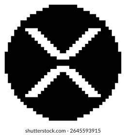 Ícone de criptomoeda XRP pixelada em preto.