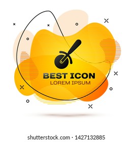 Black Pizza knife icon isolated on white background. Pizza cutter sign. Steel kitchenware equipment. Fluid color banner. Vector Illustration