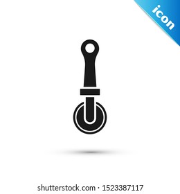 Black Pizza knife icon isolated on white background. Pizza cutter sign. Steel kitchenware equipment.  Vector Illustration