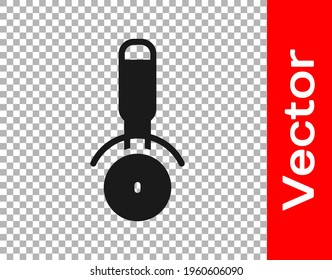 Black Pizza knife icon isolated on transparent background. Pizza cutter sign. Steel kitchenware equipment.  Vector