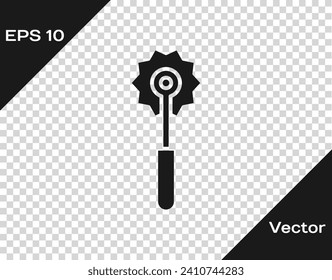 Black Pizza knife icon isolated on transparent background. Pizza cutter sign. Steel kitchenware equipment.  Vector Illustration