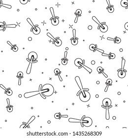 Black Pizza knife line icon isolated seamless pattern on white background. Pizza cutter sign. Steel kitchenware equipment. Vector Illustration