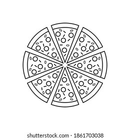 Black pizza on white background, sign for design, vector illustration