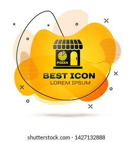 Black Pizzeria building facade icon isolated on white background. Fast food pizzeria kiosk. Fluid color banner. Vector Illustration