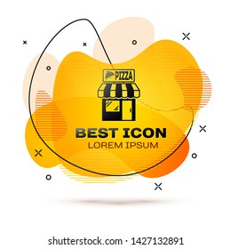 Black Pizzeria building facade icon isolated on white background. Fast food pizzeria kiosk. Fluid color banner. Vector Illustration