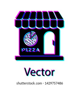 Black Pizzeria building facade icon isolated on white background. Fast food pizzeria kiosk. Vector Illustration