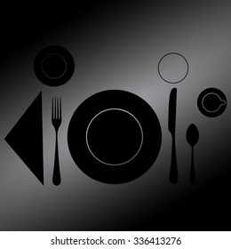 Black Place setting with plate, spoon, knife and fork 