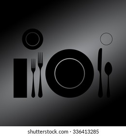 Black Place setting with plate, spoon, knife and fork 