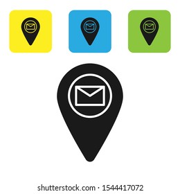 Black Placeholder on map paper in perspective icon isolated on white background. Set of colorful square icon buttons. Vector Illustration