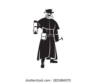 Black Plague Doctor Illustration with Silhouette Style