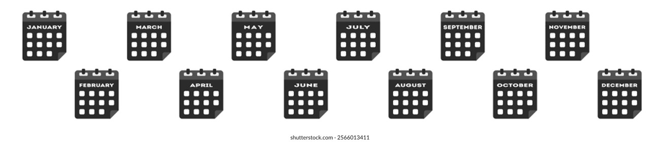 Black plan months of the year illustration. Simple calendar sign. Monthly plan. Graphic icon month in vector