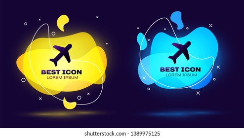 Black Plane icon isolated. Flying airplane icon. Airliner sign. Set of liquid color abstract geometric shapes. Vector Illustration