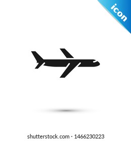 Black Plane icon isolated on white background. Flying airplane icon. Airliner sign.  Vector Illustration