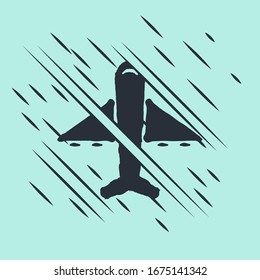 Black Plane icon isolated on green background. Flying airplane icon. Airliner sign. Glitch style. Vector Illustration