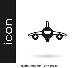 Icono de Plano Negro aislado en fondo blanco. Icono de avión volador. Signo de avión.  Vector
