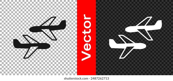 Black Plane icon isolated on transparent background. Flying airplane icon. Airliner sign.  Vector