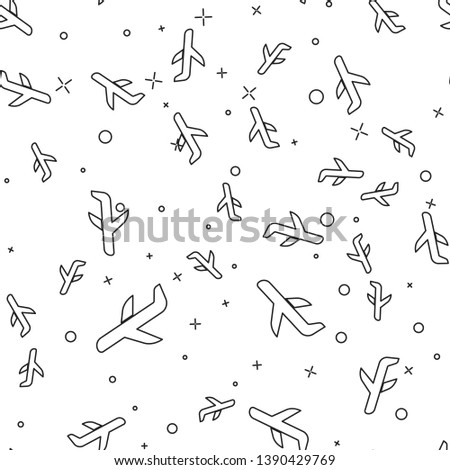 Black Plane icon isolated seamless pattern on white background. Flying airplane icon. Airliner sign. Vector Illustration