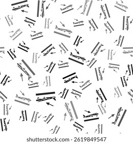 Black Plane landing icon isolated seamless pattern on white background. Airplane transport symbol.  Vector