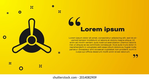 Black Plane propeller icon isolated on yellow background. Vintage aircraft propeller.  Vector