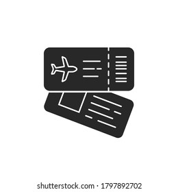 black plane ticket icon or boarding pass. concept of paper entry label or buy admit. simple flat style trend modern logotype graphic design isolated on white background