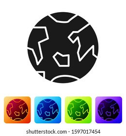 Black Planet Earth icon isolated on white background. Set icons in color square buttons. Vector Illustration