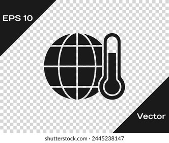 Black Planet earth melting to global warming icon isolated on transparent background. Ecological problems and solutions - thermometer.  Vector