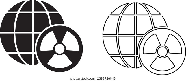 Black Planet earth and radiation symbol icon Environmental concept.
