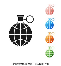 Black Planet earth and a recycling icon isolated on white background. Environmental concept. Set icons colorful. Vector Illustration