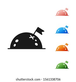 Black Planet with flag icon isolated on white background. Set icons colorful. Vector Illustration