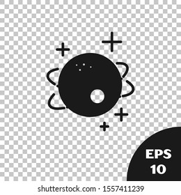 Black Planet icon isolated on transparent background.  Vector Illustration