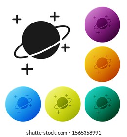 Black Planet icon isolated on white background. Set icons colorful circle buttons. Vector Illustration