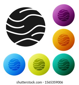 Black Planet icon isolated on white background. Set icons colorful circle buttons. Vector Illustration