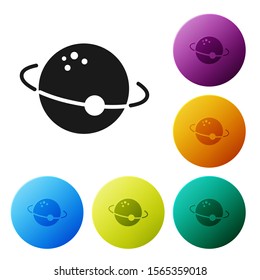 Black Planet icon isolated on white background. Set icons colorful circle buttons. Vector Illustration