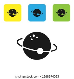 Black Planet icon isolated on white background. Set icons colorful square buttons. Vector Illustration
