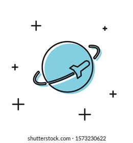 Black Planet icon isolated on white background.  Vector Illustration