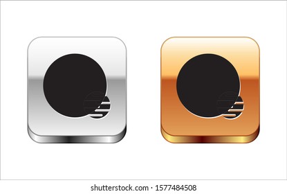 Black Planet icon isolated on white background. Silver-gold square button. Vector Illustration