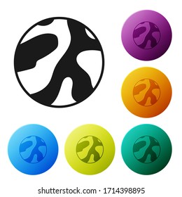 Black Planet icon isolated on white background. Set icons in color circle buttons. Vector Illustration