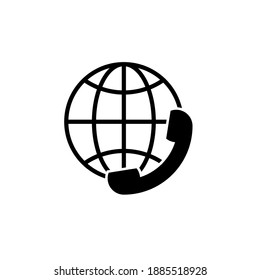 black planet icon with phone on white background, vector illustration