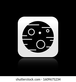 Black Planet Mars icon isolated on black background. Silver square button. Vector Illustration