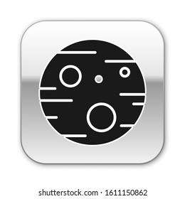 Black Planet Mars icon isolated on white background. Silver square button. Vector Illustration