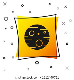 Black Planet Mars icon isolated on white background. Yellow square button. Vector Illustration